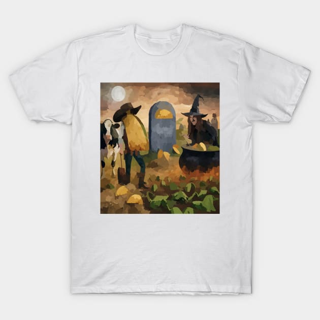 watercolor witch stirring tacos at taco graveyard T-Shirt by Catbrat